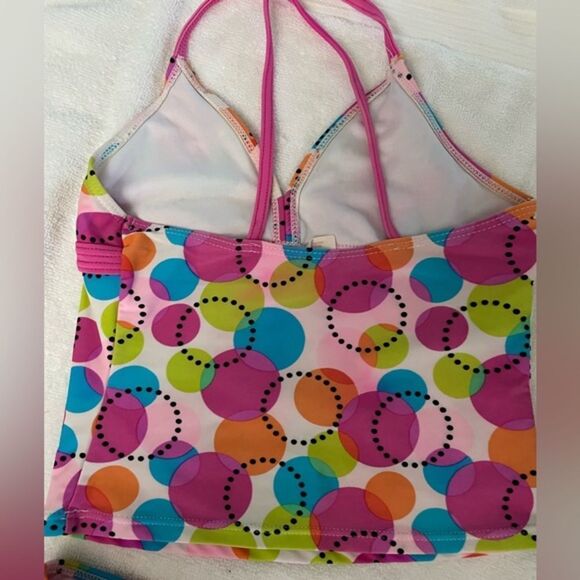 Girls medium (7/8) Xhileration pink with yellow, blue, green circles tankini - Picture 11 of 12